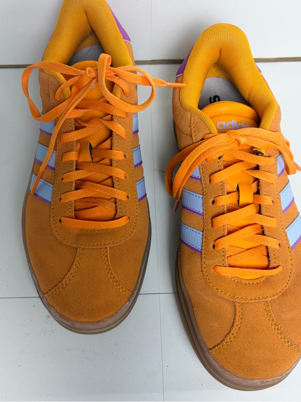 adidas VL Court Bold Orange Suede Sneakers platform Grey & Magenta accent sz 7.5